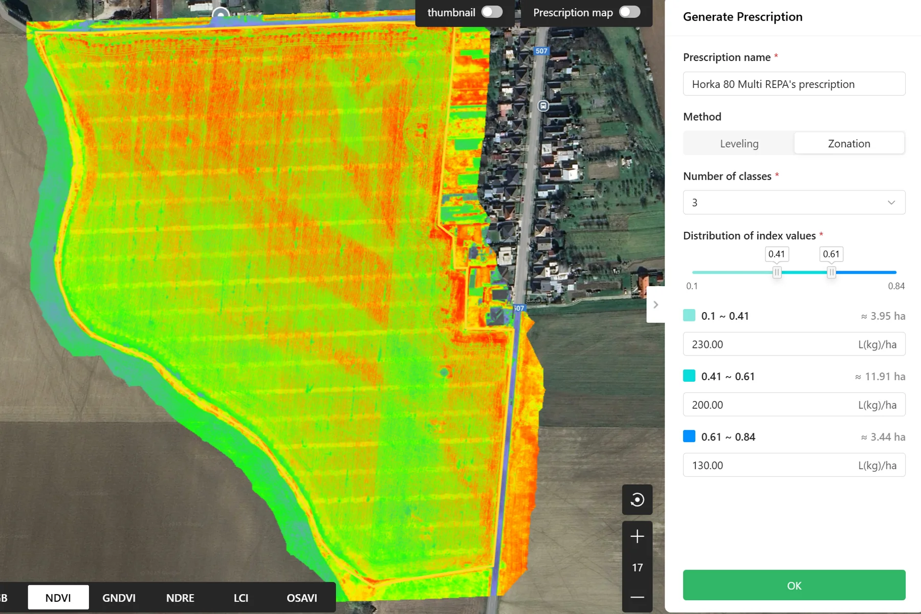 Ukážka vegetačnej mapy NDVI